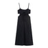 Elegant Black Slim Fit Slimming Lace Stitching Side Waist Split Sling Dress by Ragazza