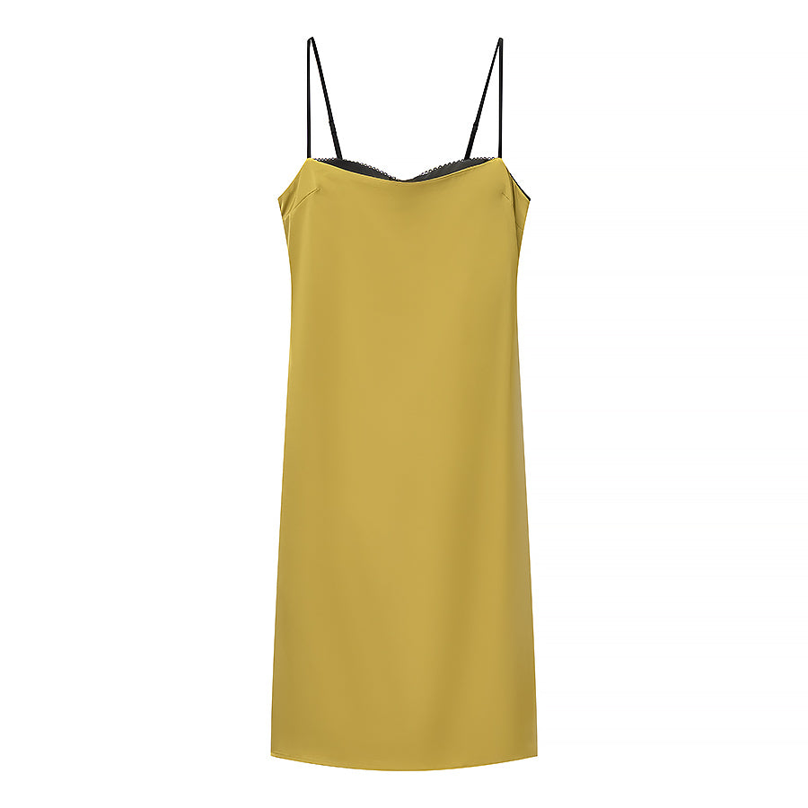 Summer Color Contrast Patchwork Strappy Low Cut Simple Elegant Midi Dress  DestGlow