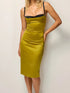 Summer Color Contrast Patchwork Strappy Low Cut Simple Elegant Midi Dress  DestGlow