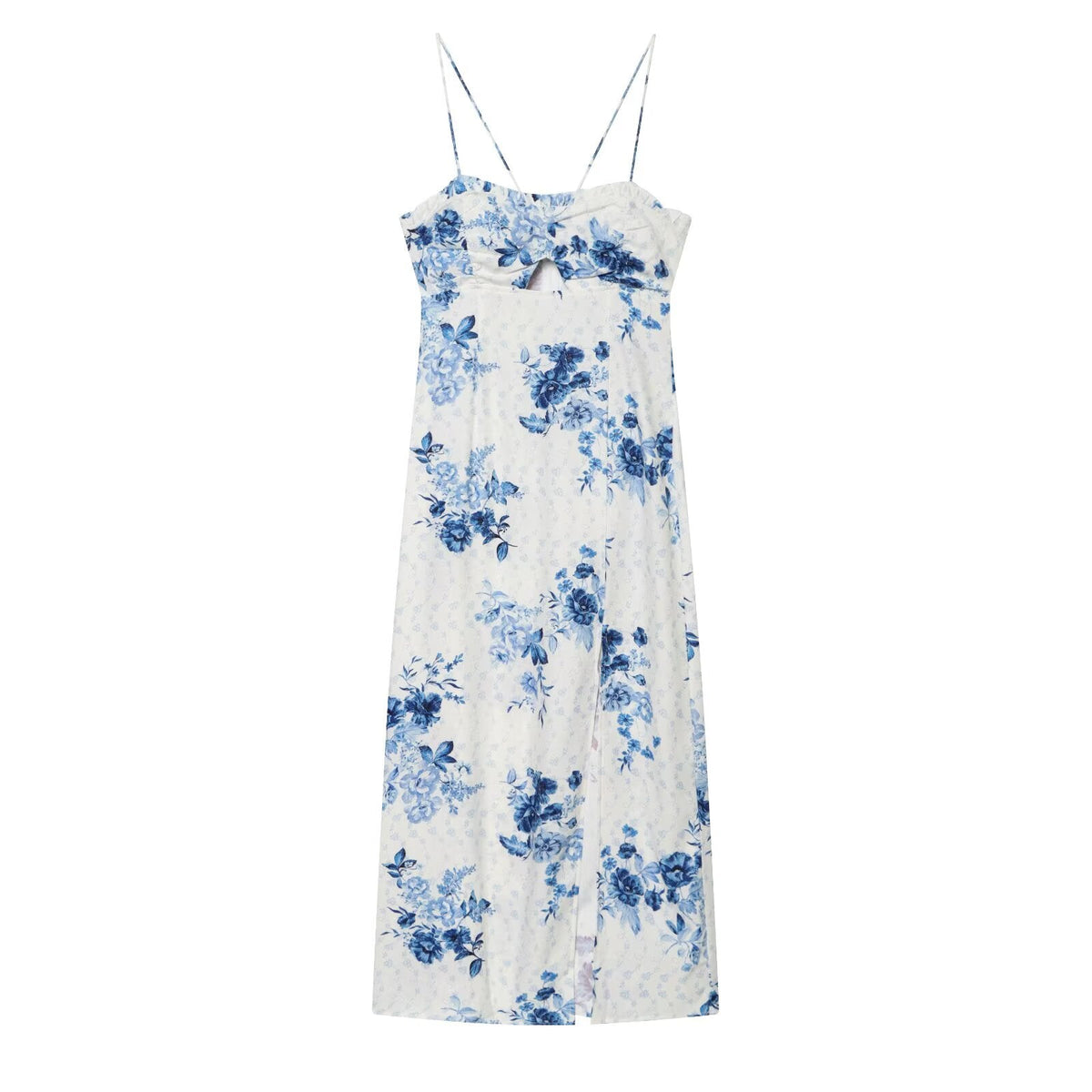 Women Clothing Spring Holiday Backless Spaghetti Strap Floral Print Midi Dress  DestGlow