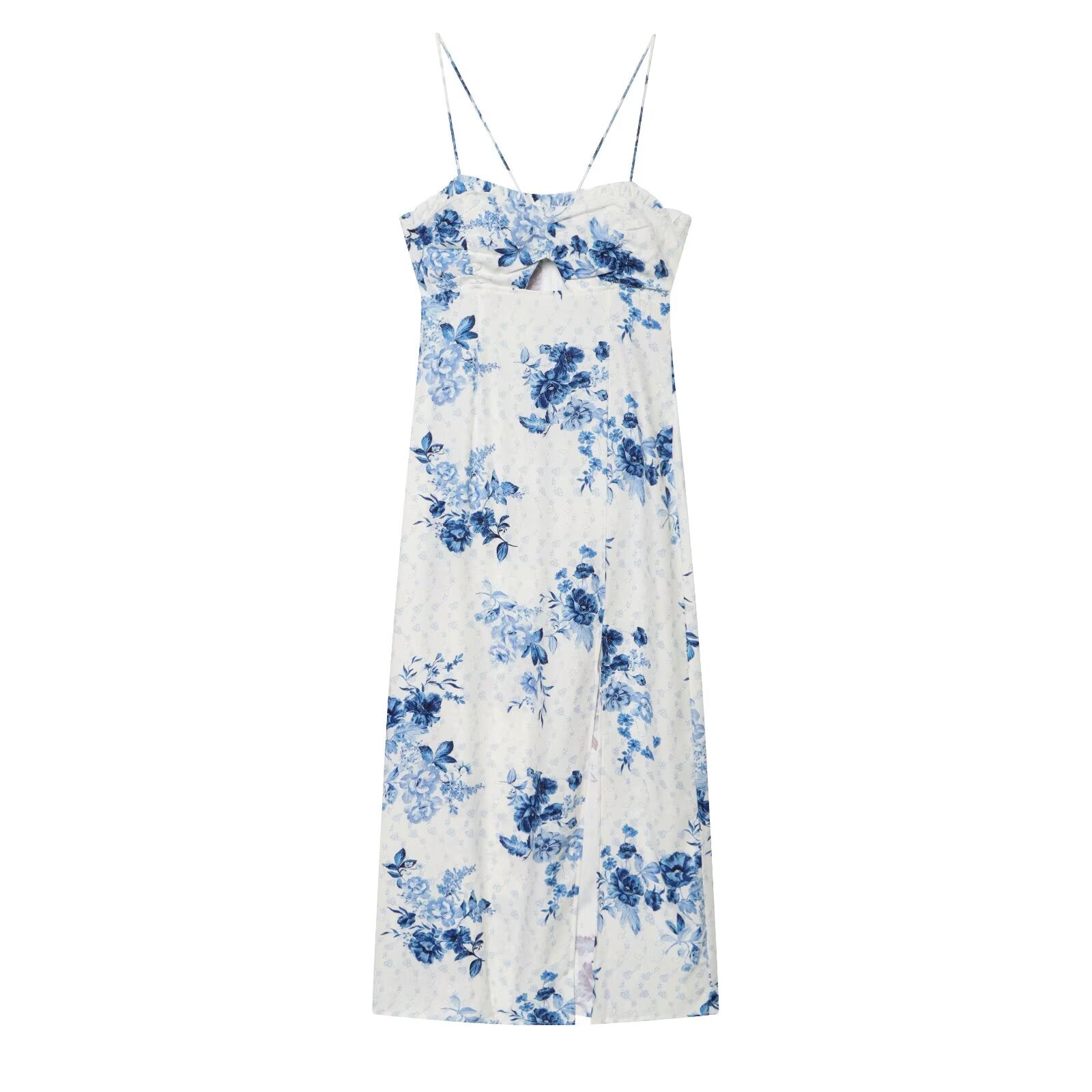 Women Clothing Spring Holiday Backless Spaghetti Strap Floral Print Midi Dress  DestGlow