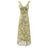 French Elegant Retro Green V neck Floral Dress Women Summer Waist Slimming Thin Slimming Dress  DestGlow