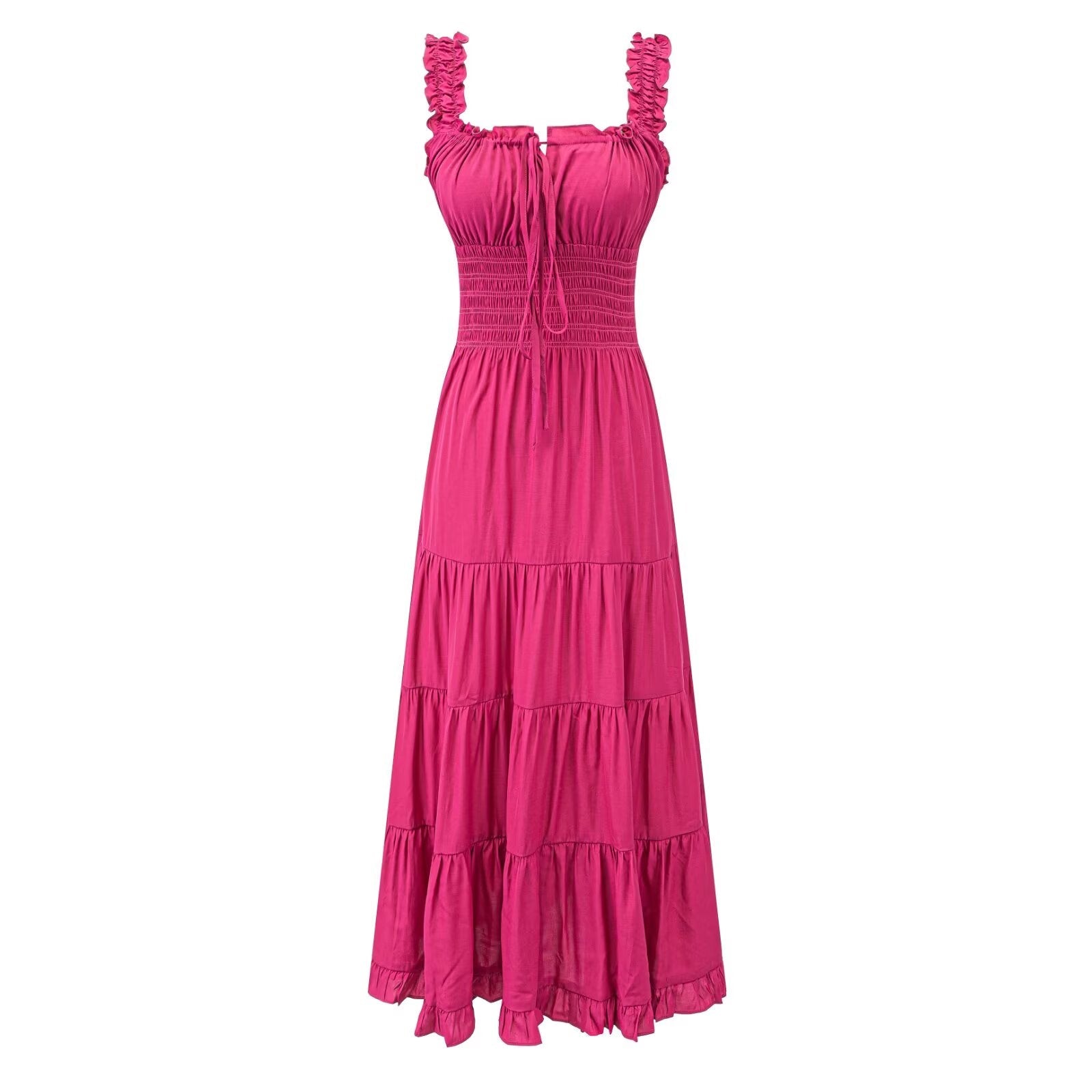 Fairy Dress Seaside Wear Tight Waist Strap Dress Women Summer Beautiful Square Collar Slimming Umbrella Swing Dress  DestGlow