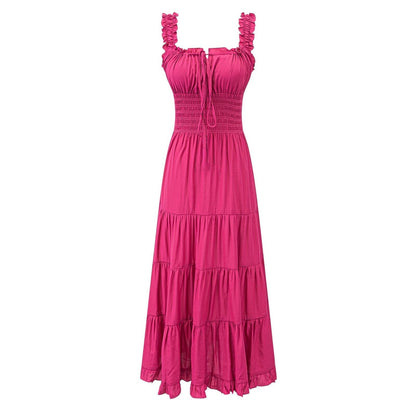 Fairy Dress Seaside Wear Tight Waist Strap Dress Women Summer Beautiful Square Collar Slimming Umbrella Swing Dress  DestGlow