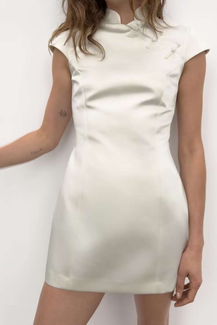 Women Silk Satin String Button Mini Dress Women  DestGlow