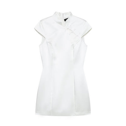 Women Silk Satin String Button Mini Dress Women  DestGlow