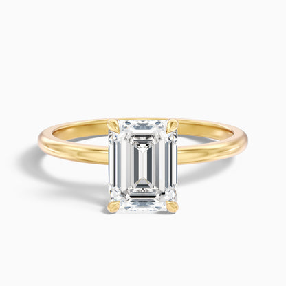 Emme 3.5 Carat Emerald Cut Hidden Halo Moissanite Diamond Ring in 18k Yellow Gold
