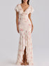 Women Clothing French Elegant Floral Irregular Asymmetric Cinched Slimming Fishtail Sheath Maxi Dress  DestGlow