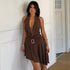 Party Short Sexy Swing Collar Halter Backless Beaded Japanese Buckle Waist Tight Irregular Asymmetric Dress Nightclub Sexy  DestGlow
