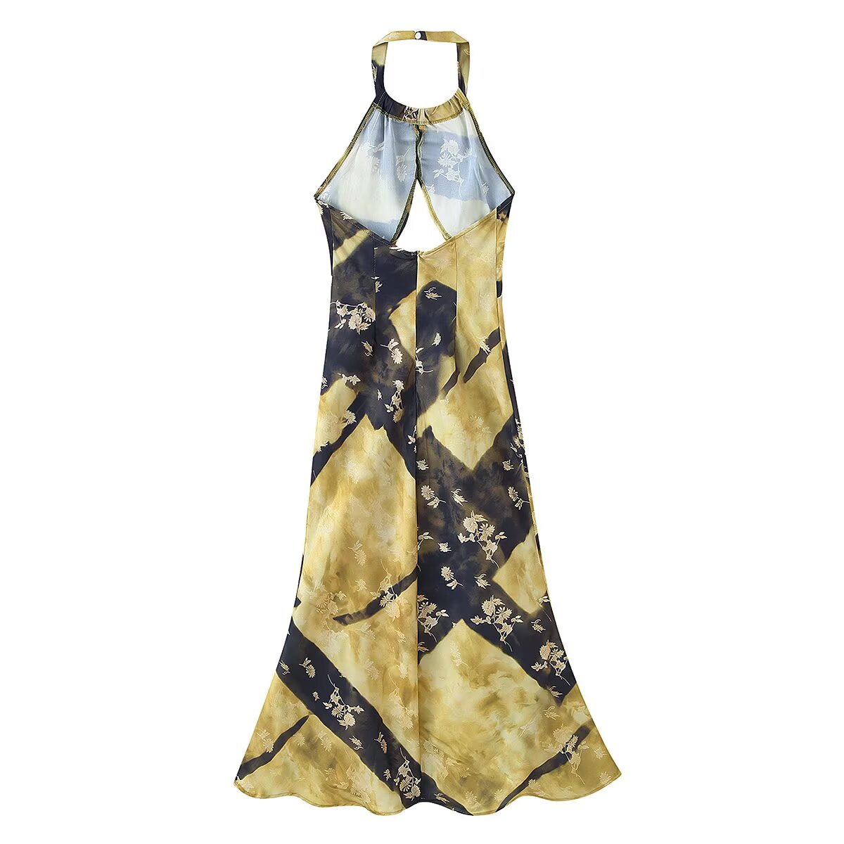 Women Elegant Slim Backless Sleeveless Printed Hanging Collar Dress  DestGlow
