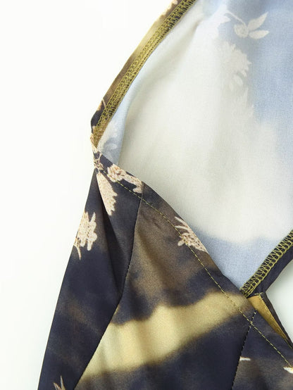Women Elegant Slim Backless Sleeveless Printed Hanging Collar Dress  DestGlow