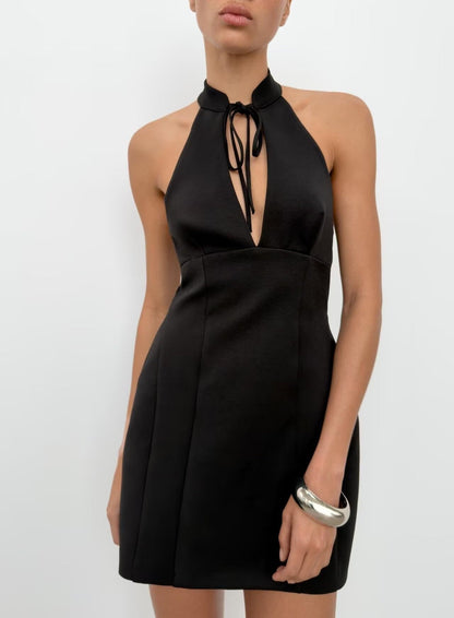Women Clothing Summer Lace up Hanging Collar Short Dress  DestGlow