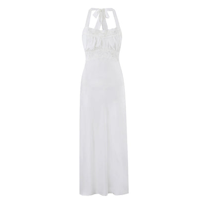 Vacation Dress Lace Slim Fit Patchwork Backless Halter Dress  DestGlow