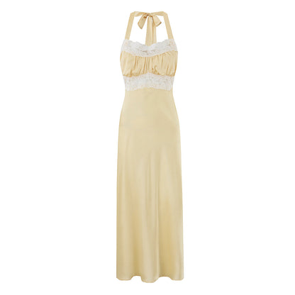 Vacation Dress Lace Slim Fit Patchwork Backless Halter Dress  DestGlow