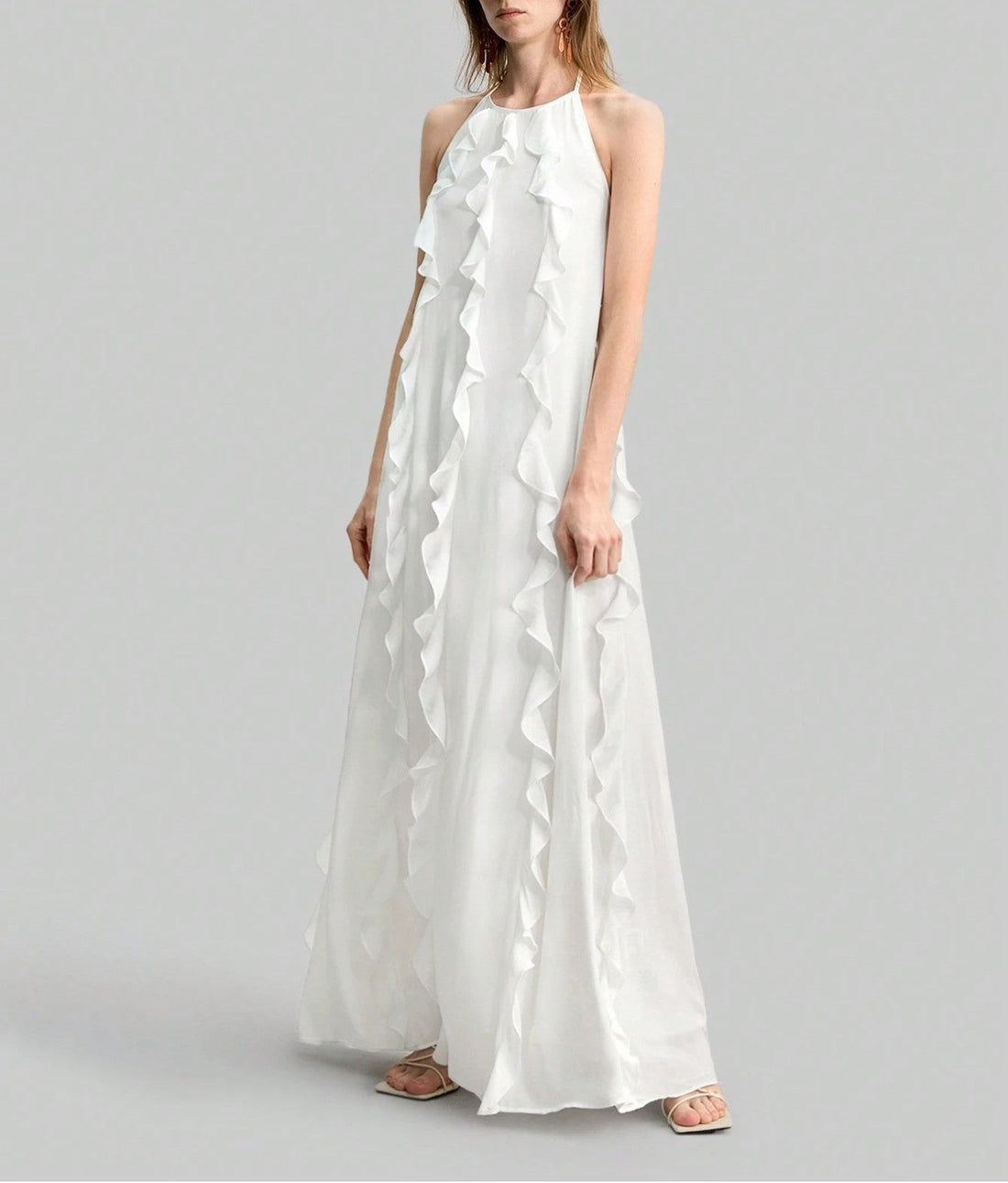 Women Clothing Summer Strap Backless Ruffled Chiffon Sexy Dress Sweet Bandage Dress Maxi Dress  DestGlow