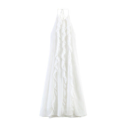 Women Clothing Summer Strap Backless Ruffled Chiffon Sexy Dress Sweet Bandage Dress Maxi Dress  DestGlow