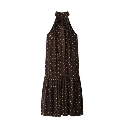 Women Clothing Summer Loose Polka Dot off the Shoulder Hanging Collar Dress  DestGlow