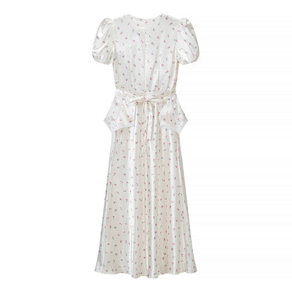 Puff Sleeve Waist Controlled Top Fishtail Two Piece Overskirt French Vintage Waist Elegant Outfit  DestGlow