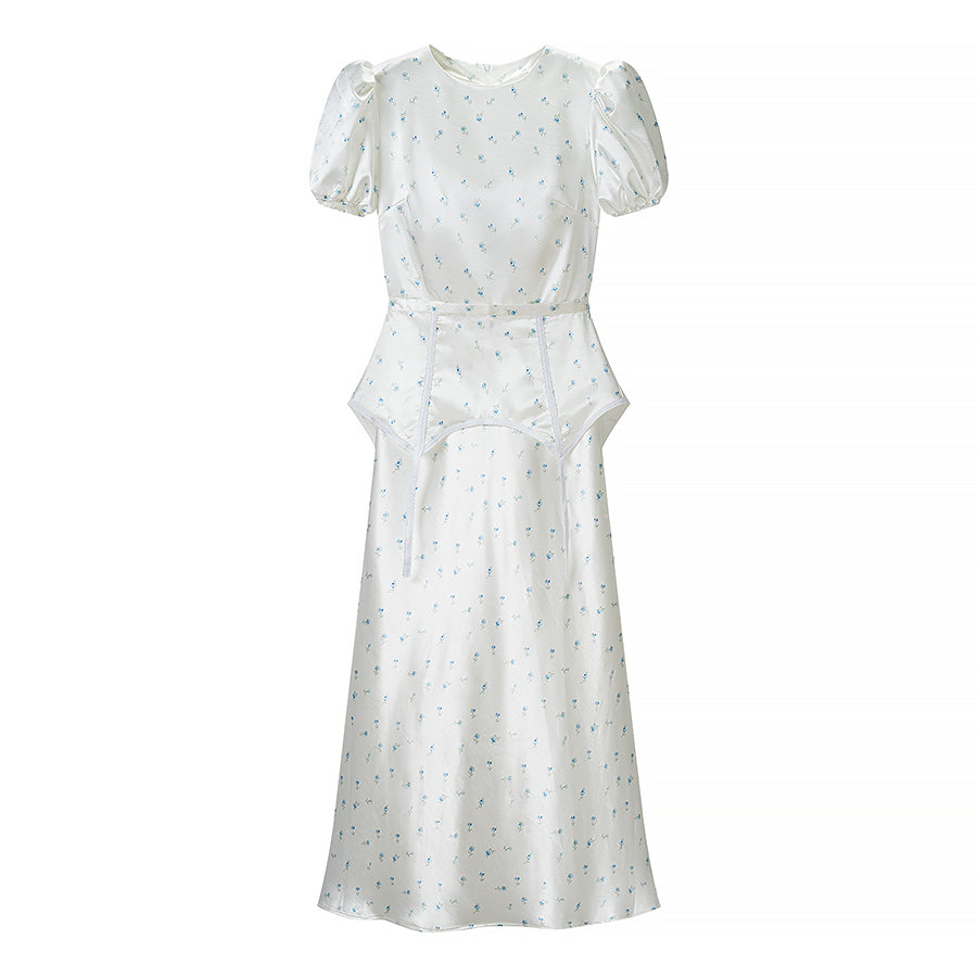Puff Sleeve Waist Controlled Top Fishtail Two Piece Overskirt French Vintage Waist Elegant Outfit  DestGlow