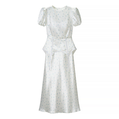 Puff Sleeve Waist Controlled Top Fishtail Two Piece Overskirt French Vintage Waist Elegant Outfit  DestGlow