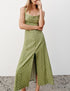 Women Clothing Summer Polka Dot Linen Blended Midi Dress Strap Dress  DestGlow