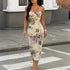 Summer Women Sexy Sleeveless Sling Low Collar Irregular Asymmetric Pattern Print Slim Dress  DestGlow