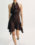 Women Clothing Asymmetric Hem Hanging Collar Mini Dress  DestGlow