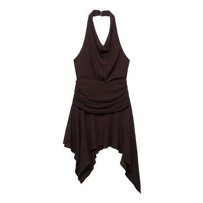 Women Clothing Asymmetric Hem Hanging Collar Mini Dress  DestGlow