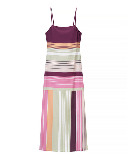 Summer Striped Spaghetti Straps Dress Women Vacation Slim Fit Maxi Dress Slimming Fashionable Trend  DestGlow