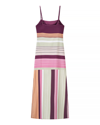 Summer Striped Spaghetti Straps Dress Women Vacation Slim Fit Maxi Dress Slimming Fashionable Trend  DestGlow