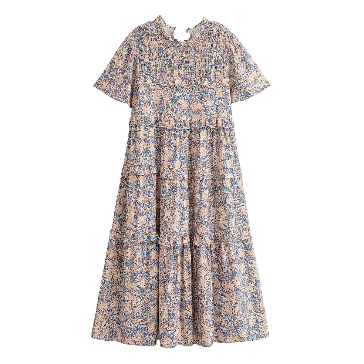 Spring Women Rayon Printed Cake Bohemian Casual Dress  DestGlow