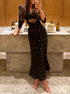 Spring Summer Floral Print Black Lace Stitching Dress  DestGlow