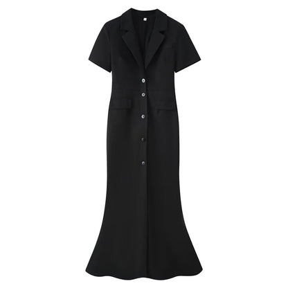 Women Clothing Summer Elegant Collared Single Breasted Slim Dress  DestGlow