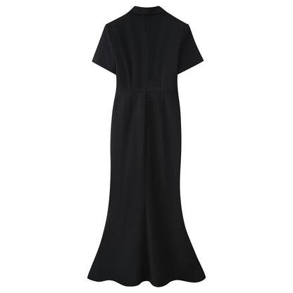 Women Clothing Summer Elegant Collared Single Breasted Slim Dress  DestGlow