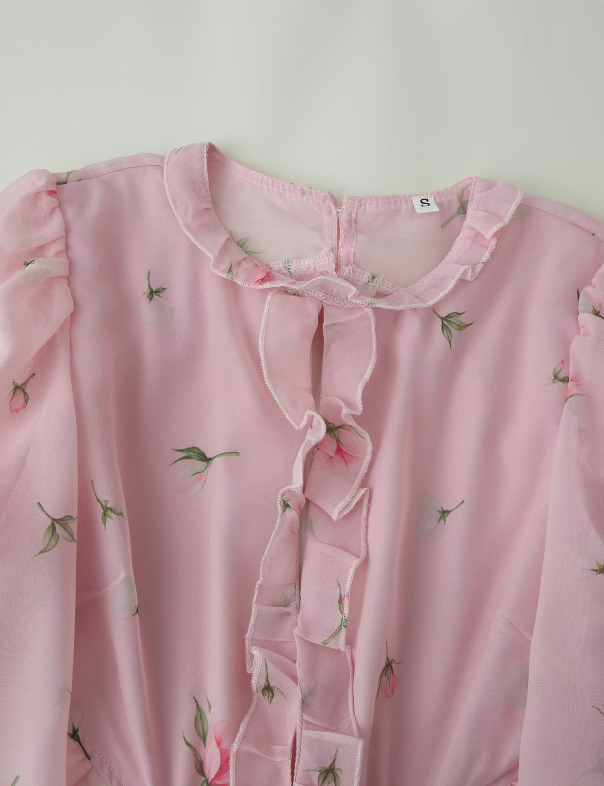 Women Clothing Fresh Sweet Floral Tight Waist Back Hollow Out Cutout-out Long Sleeve Chiffon Dress  DestGlow
