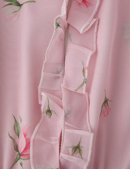 Women Clothing Fresh Sweet Floral Tight Waist Back Hollow Out Cutout-out Long Sleeve Chiffon Dress  DestGlow
