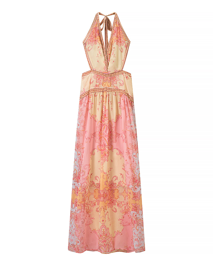 Halterneck Printed Tie Dye Dress Women Clothing Summer Stylish Printed Tie Dye Dress  DestGlow