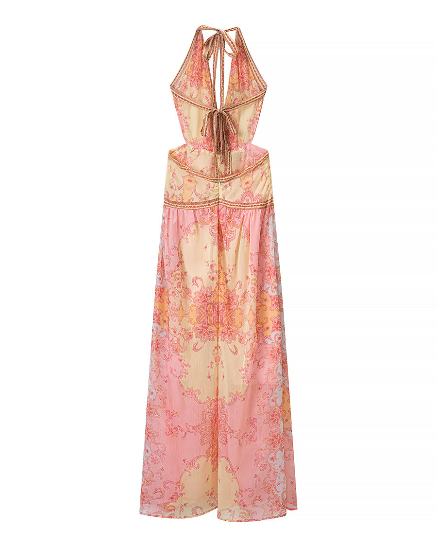 Halterneck Printed Tie Dye Dress Women Clothing Summer Stylish Printed Tie Dye Dress  DestGlow