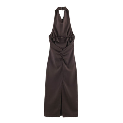 Women Clothing Summer Halter Backless Midi Dress  DestGlow