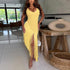 Women Sexy Strap Backless Tassel Stitching U Neck Dress  DestGlow