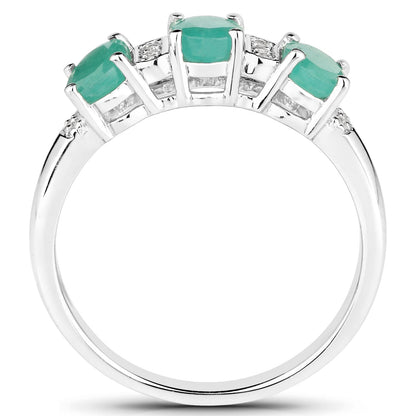 0.90 Carat Genuine Emerald and White Topaz .925 Sterling Silver Ring  DestGlow