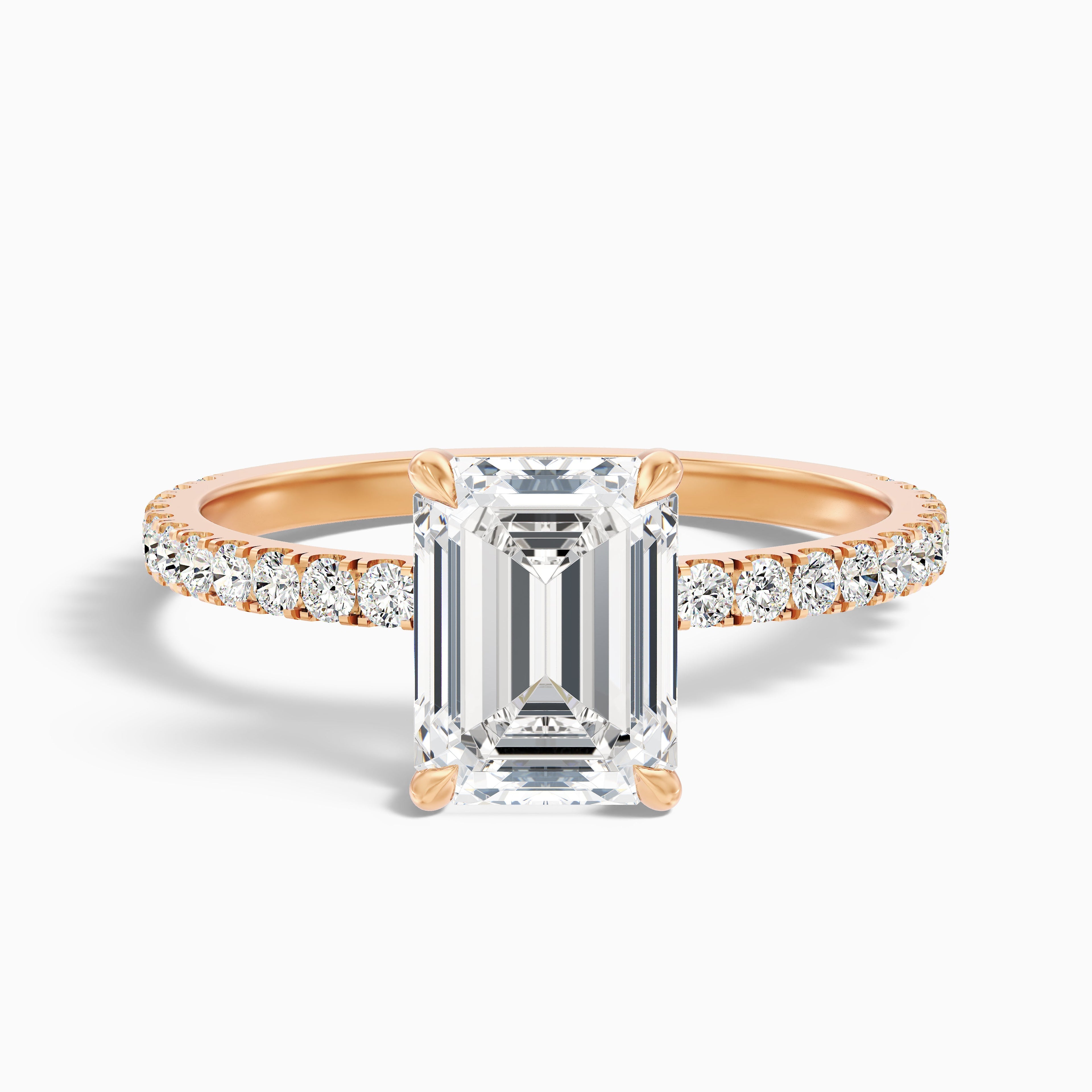 Ayla 5 Carat Emerald Cut Hidden Halo Pave Moissanite Diamond Ring in 18k Yellow Gold
