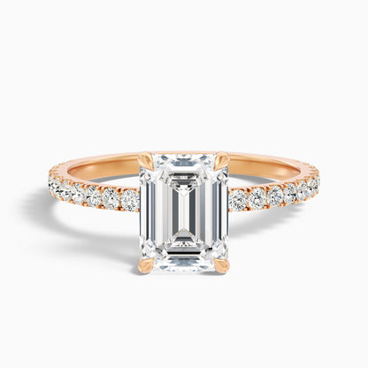 Ayla 5 Carat Emerald Cut Hidden Halo Pave Moissanite Diamond Ring in 18k Yellow Gold