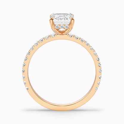 Ayla 3.5 Carat Emerald Cut Hidden Halo Pave Moissanite Diamond Ring in 18k Yellow Gold