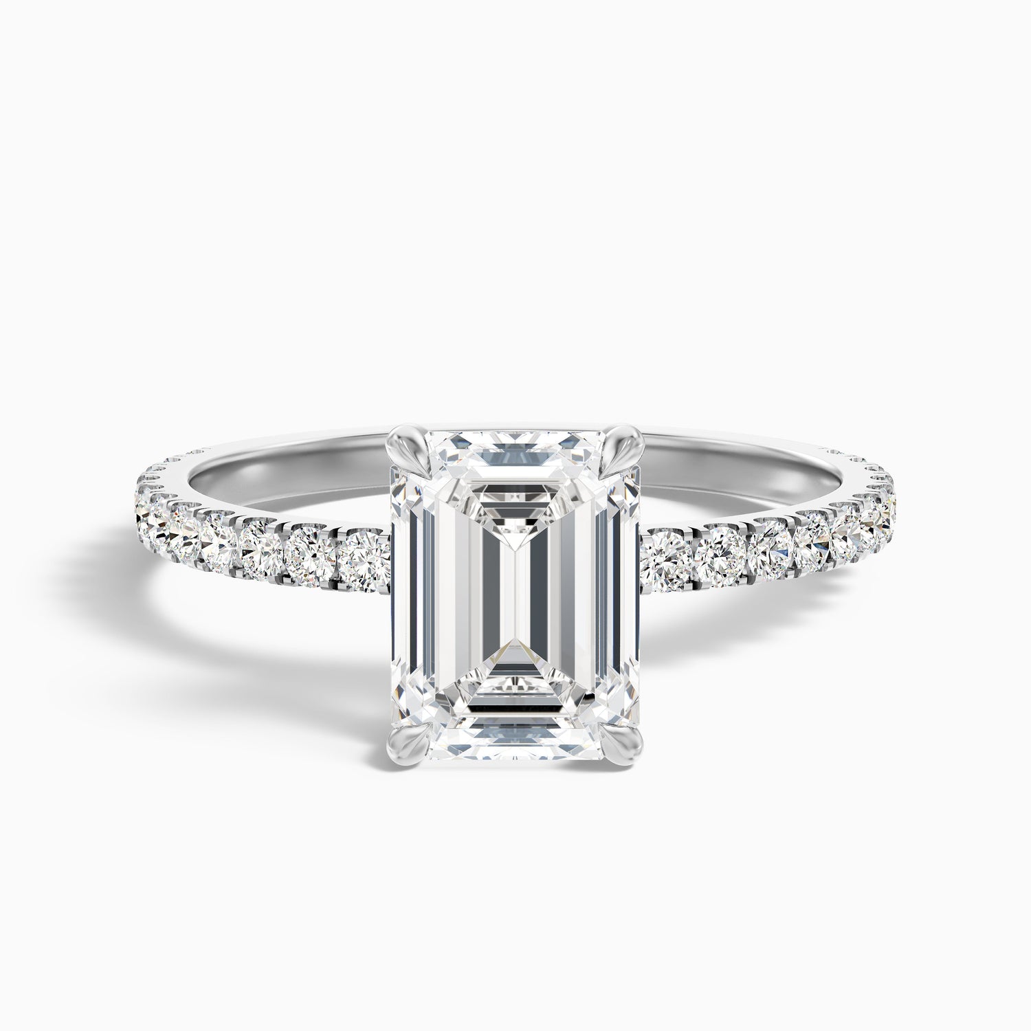 Ayla 3.5 Carat Emerald Cut Hidden Halo Pave Moissanite Diamond Ring in 18k Yellow Gold