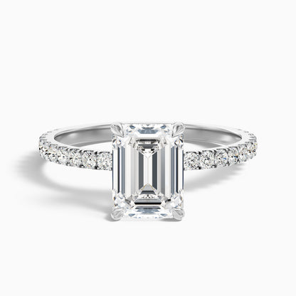 Ayla 1.5 Carat Emerald Cut Hidden Halo Pave Moissanite Diamond Ring in 10k Rose Gold