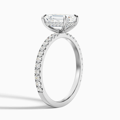Ayla 4 Carat Emerald Cut Hidden Halo Pave Moissanite Diamond Ring in 18k Yellow Gold