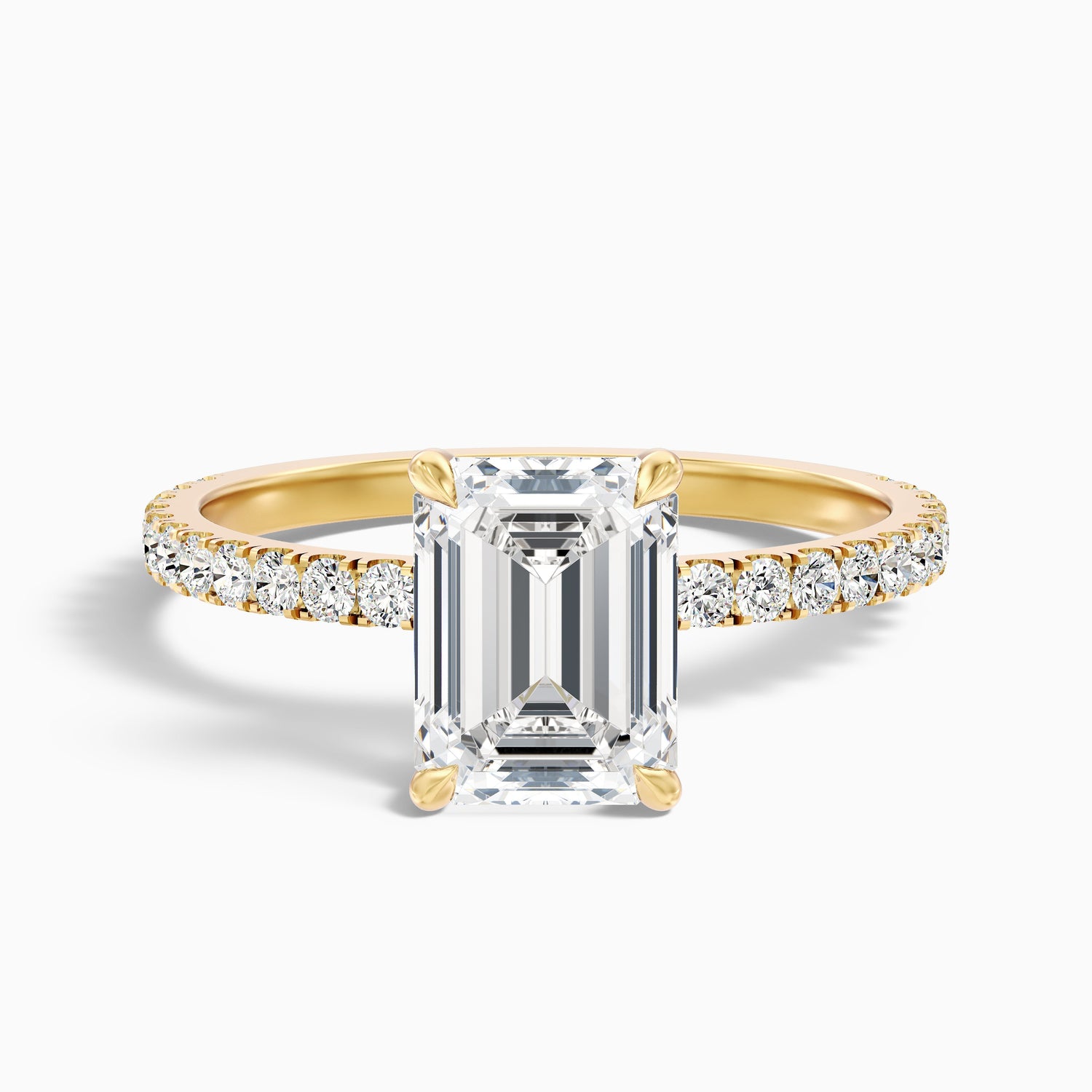 Emme 5 Carat Emerald Cut Hidden Halo Pave Lab Grown Diamond Ring in 925 Sterling Silver