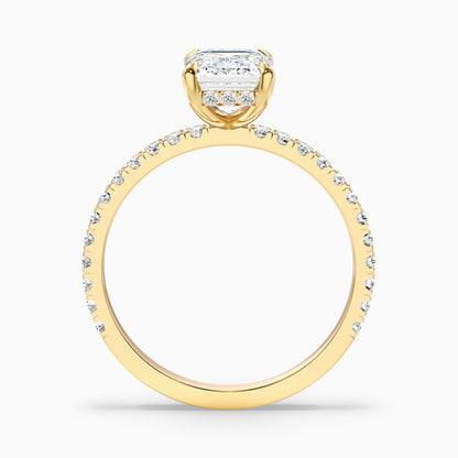 Ayla 2 Carat Emerald Cut Hidden Halo Pave Moissanite Diamond Ring in 18k Yellow Gold