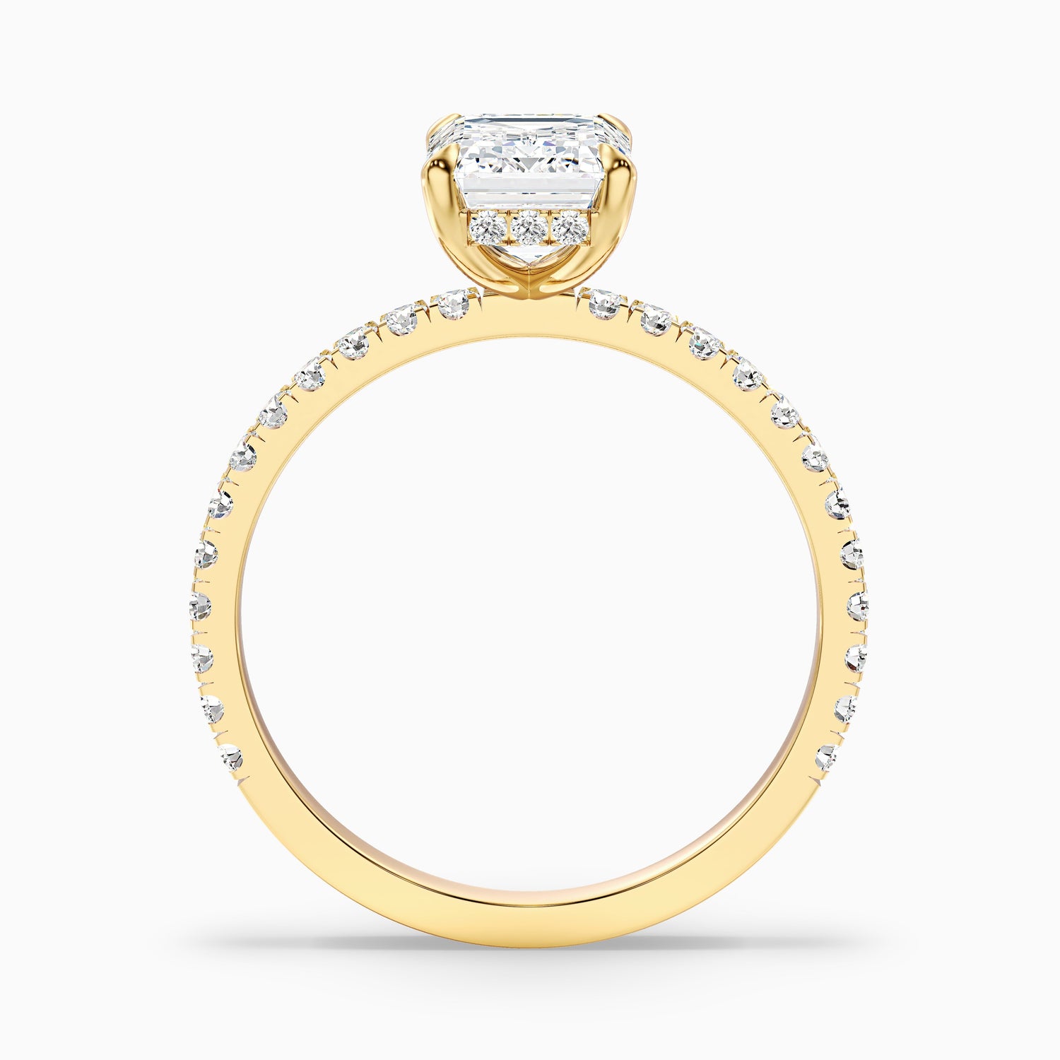 Ayla 4 Carat Emerald Cut Hidden Halo Pave Moissanite Diamond Ring in 10k White Gold
